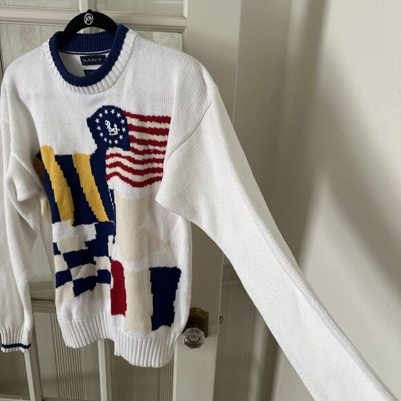 Gant Mens Medium Flag Sweater Hand Intarsia Cotton Nautical - Picture 4 of 11